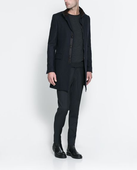 Zara Navy Herringbone Coat in Blue for Men (Navy blue)