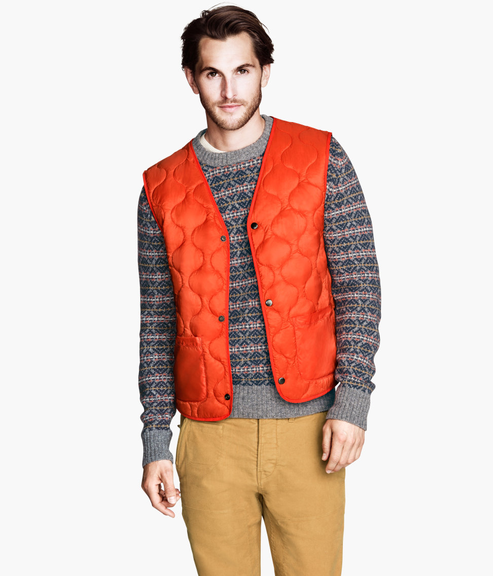 H&m Quilted Waistcoat in Orange for Men Lyst