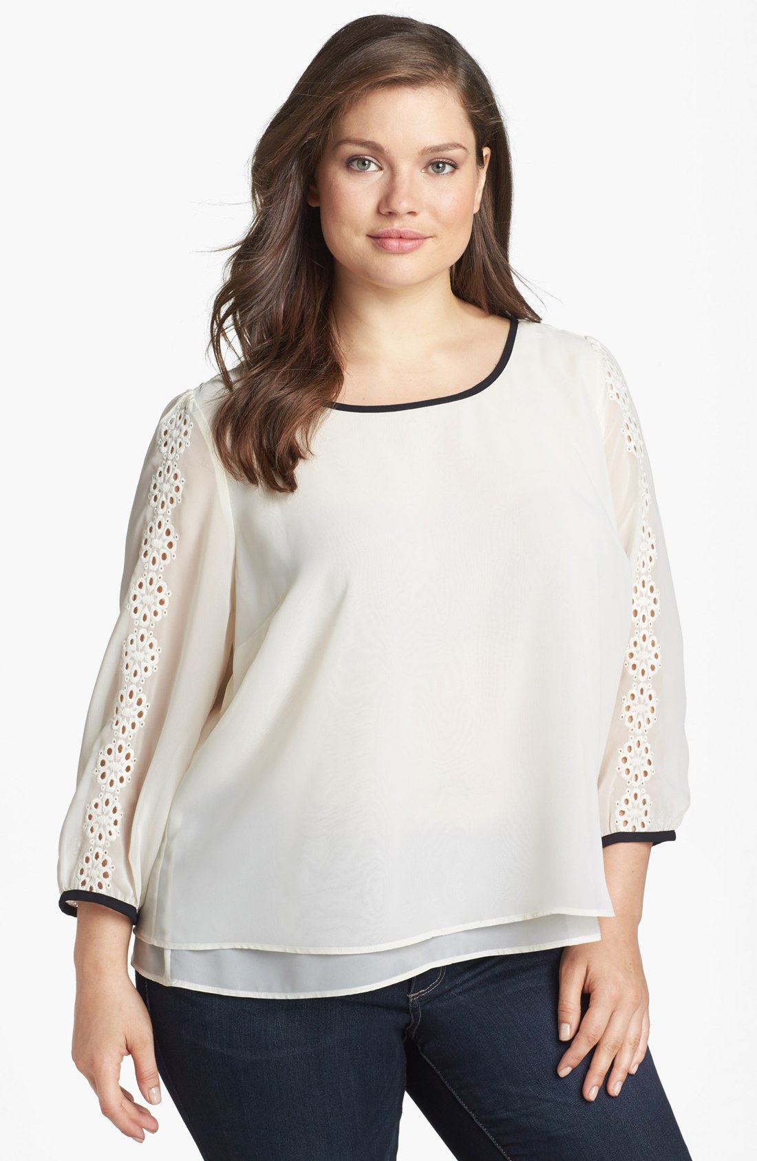 Jessica Simpson Sylvie Eyelet Detail Blouse In White Antique White Lyst