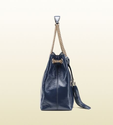 Gucci Soho Patent Leather Tote in Blue | Lyst