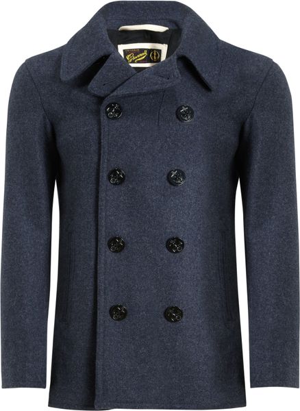 Gloverall Pure Wool Naval Reefer Coat in Blue for Men (Airforce Blue