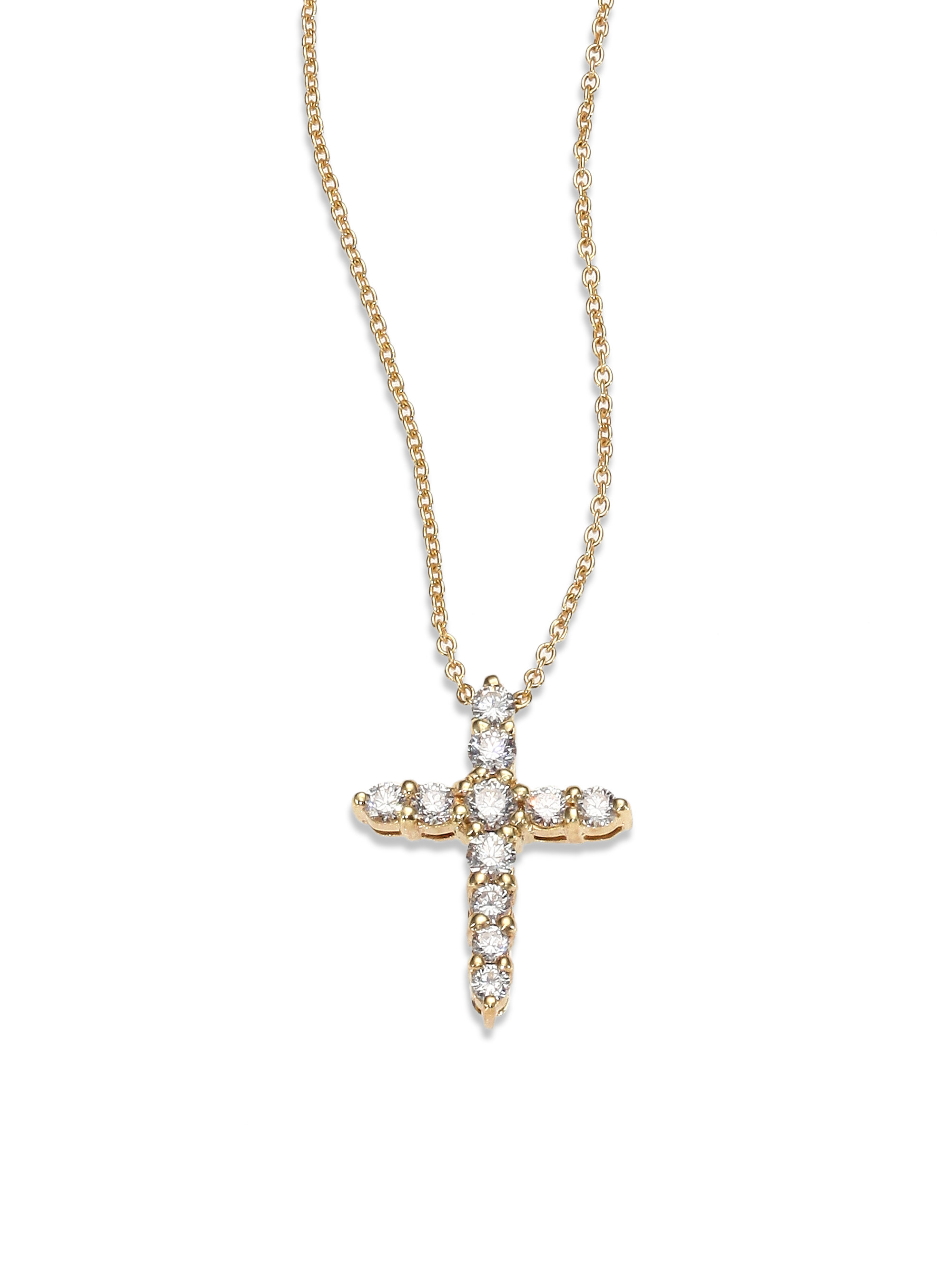 Roberto Coin Diamond 18k Yellow Gold Cross Pendant Necklace In Gold Lyst