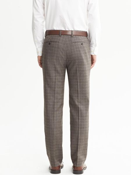 Banana Republic Tailored Slim Fit Plaid Wool Dress Pant Brown Plaid In