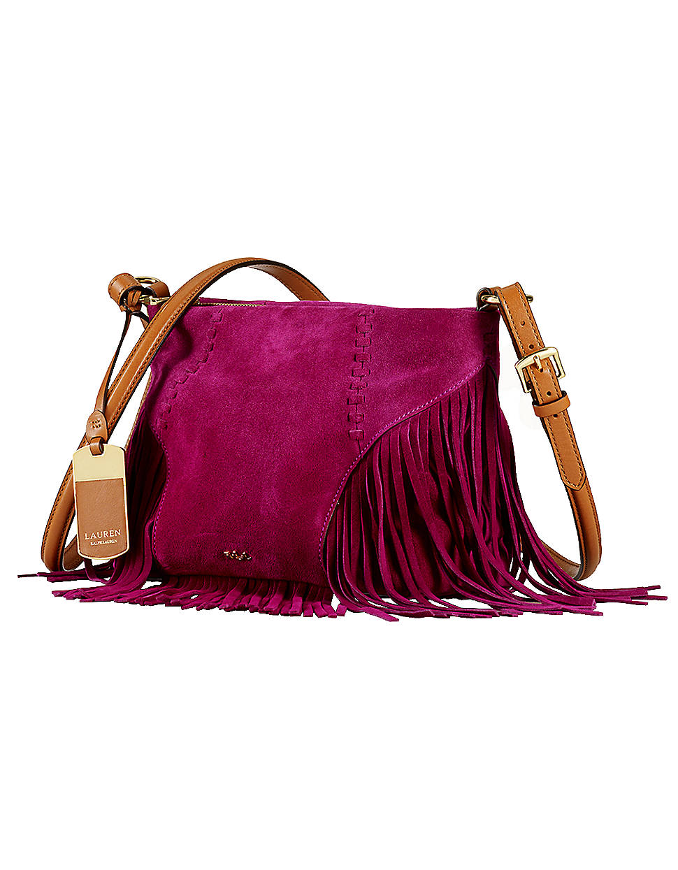 Lauren By Ralph Lauren Suede Fringe Crossbody Bag in Pink (gold)