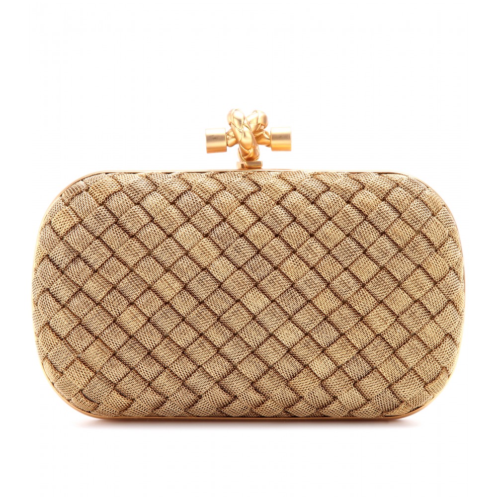 Bottega Knot Goldplated Box Clutch in Beige (oro bruciato made