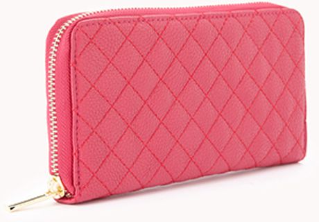 Forever 21 Iconic Quilted Faux Leather Wallet in Pink
