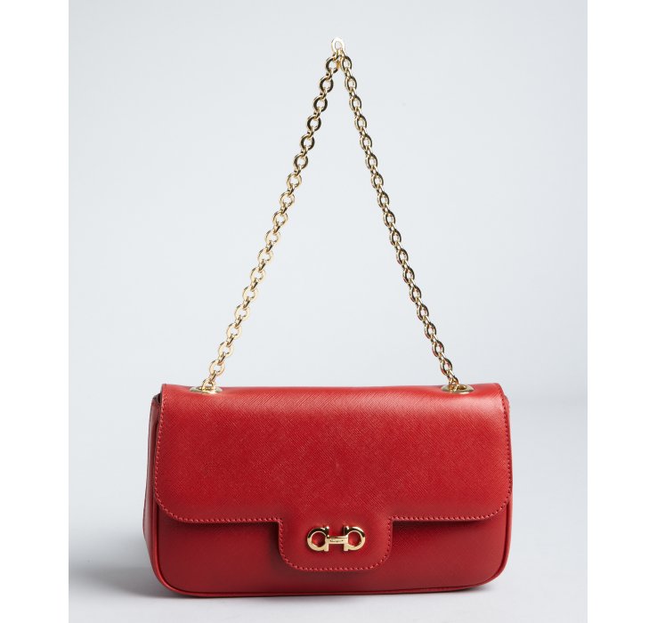 Ferragamo Red Textured Leather Chain Strap Small Shoulder Bag in Red Lyst