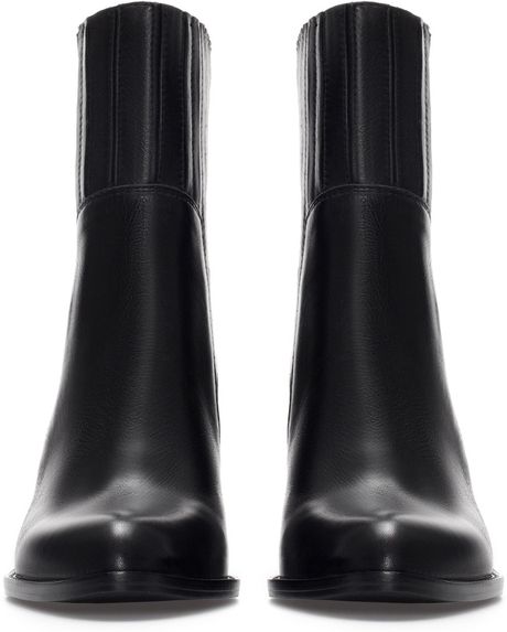 leather ankle boots with block heel zara