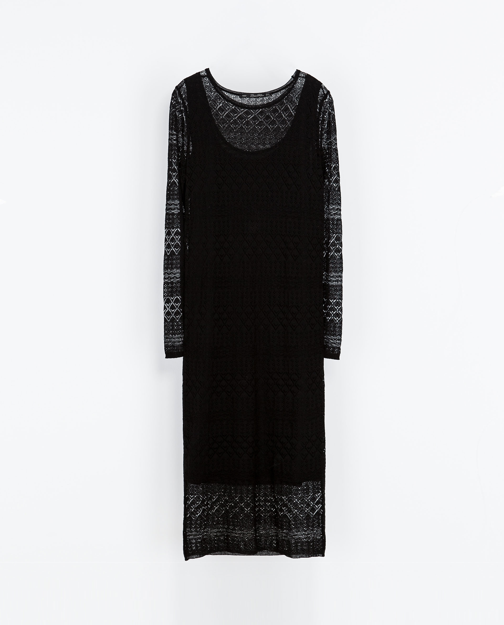 Zara Lined Open Work Dress in Black | Lyst