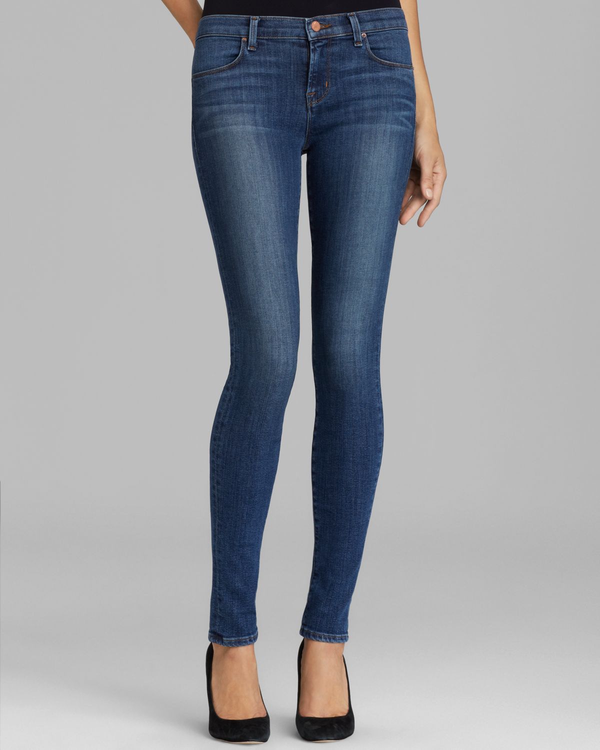 J Brand Jeans Mid Rise Super Skinny In Refuge In Blue Refuge Lyst