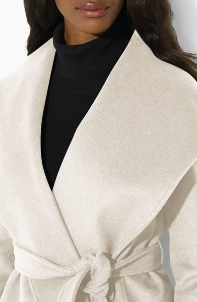 Lauren By Ralph Lauren Hooded Wrap Coat in Beige (Moda Cream) | Lyst