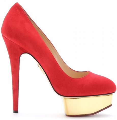 Charlotte Olympia Dolly Suede Platform Pumps in Red