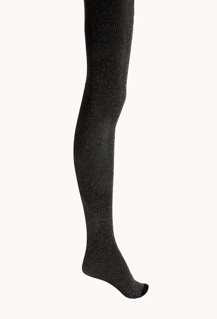 Forever 21 Dazzling Glittered Tights in Black (BLACKSILVER)