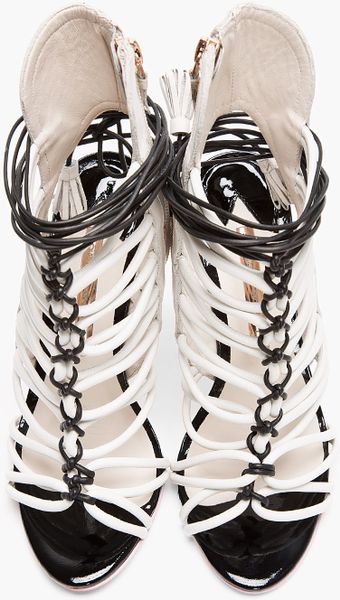 Sophia Webster Ivory Leather Rose Print Lacey Cage Heels in White