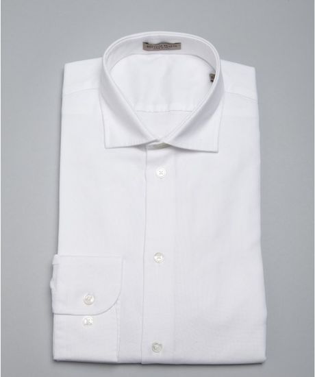 Bottega Veneta White Cotton Spread Collar Dress Shirt In White For Men 