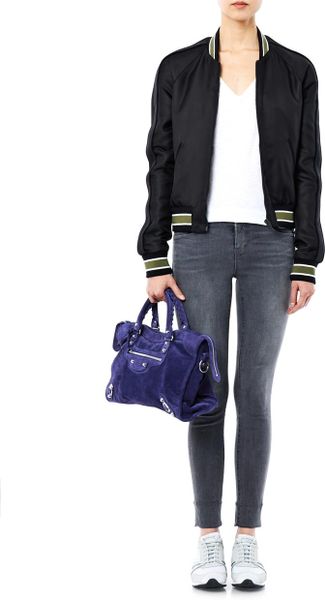 balenciaga blue suede bag