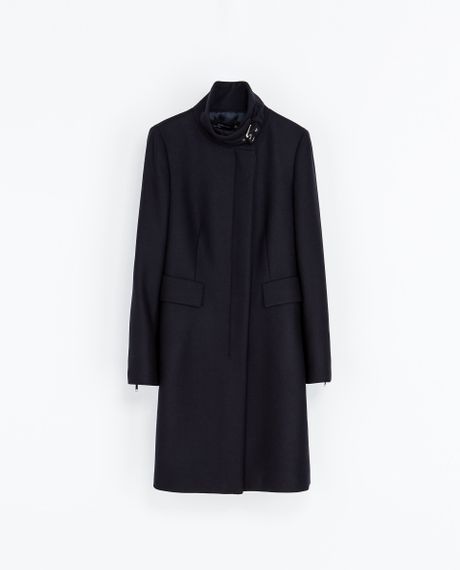 Zara Coat with Buckle Collar and Zip in Blue (Navy blue) | Lyst