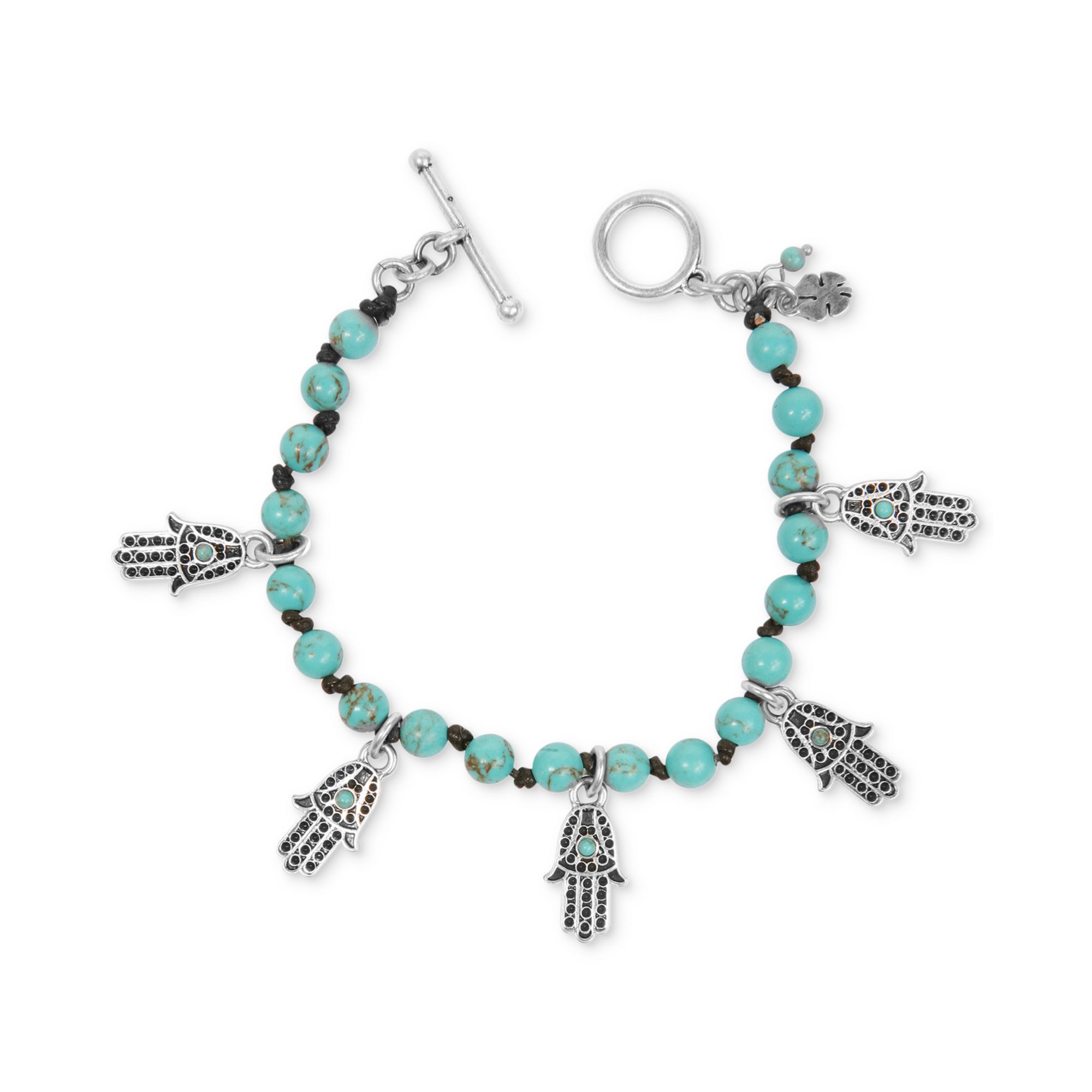 Lucky Brand Silvertone Dangling Hamsa Charm Bracelet in Green (No Color)