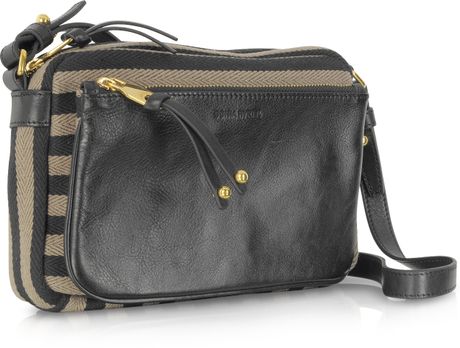 rykiel sonia stripe shoulder canvas leather bag