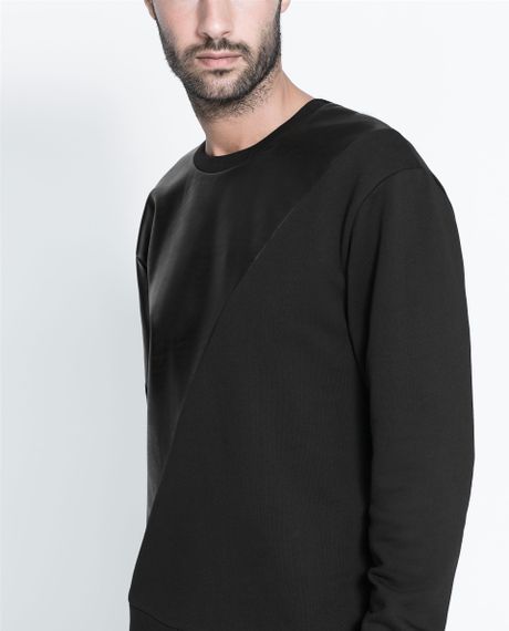Zara Sweatshirt with Faux Leather Detailing in Black for Men | Lyst