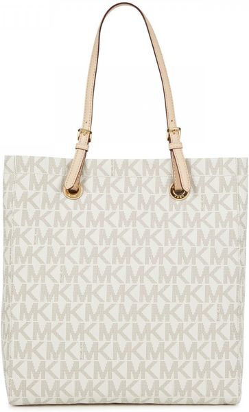 Michael Kors Jet Set Monogrammed Tote in White (cream) | Lyst