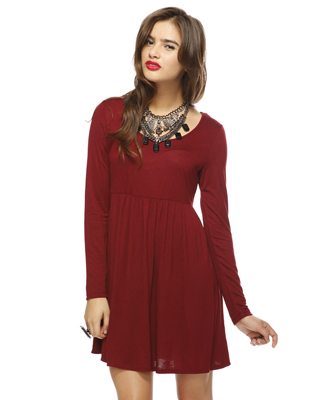 Forever 21 Long Sleeve Basic Dress in Red (BURGUNDY) | Lyst