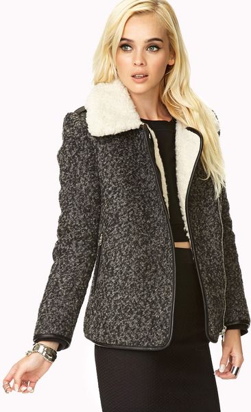 Forever 21 Winter Nights Bomber Jacket in Gray (GREYBLACK) | Lyst