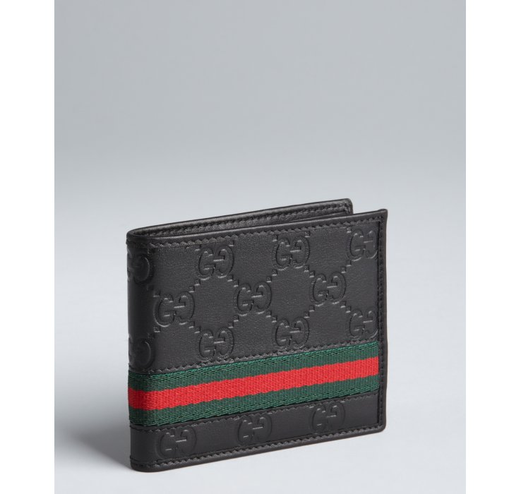 Gucci Black Gg Plus Leather Web Stripe Bifold Wallet in Black for Men | Lyst