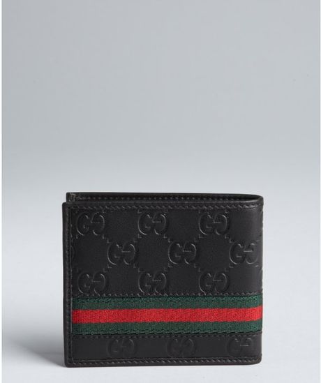 Gucci Black Gg Plus Leather Web Stripe Bifold Wallet in Black for Men | Lyst