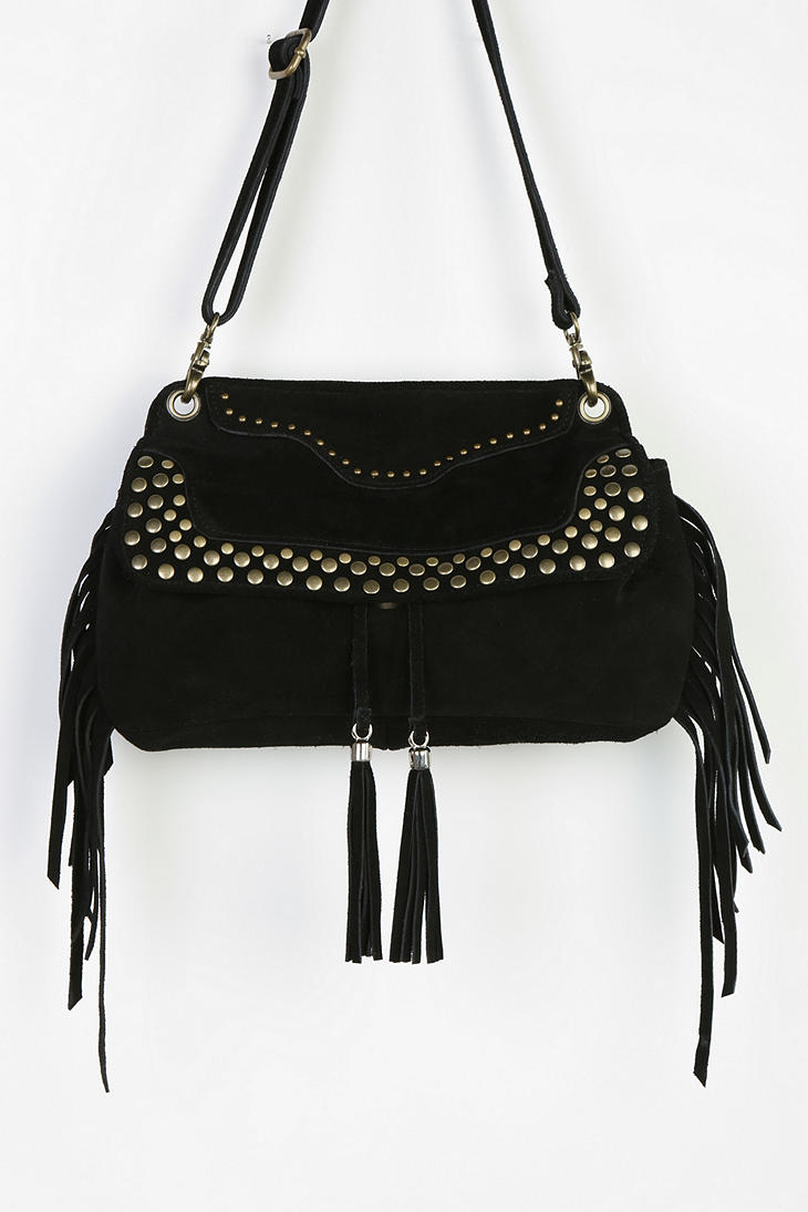 Urban Outfitters Ecote Studded Suede Fringe Crossbody Bag in Black | Lyst
