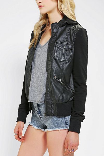 Urban Outfitters Members Only Hooded Vegan Leather Bomber Jacket in ...