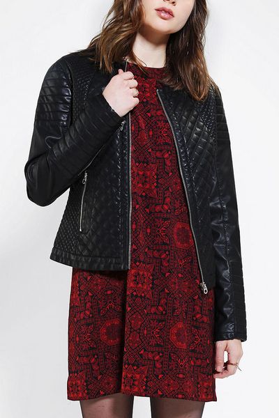 Urban Outfitters Members Only Quilt On Quilt Vegan Leather Moto Jacket ...