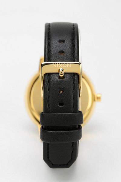 Urban Outfitters Nixon Kensington Leather Gold Watch in Black