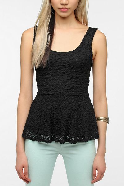 Urban Outfitters Pins and Needles Daisy Lace Peplum Tank Top in Black ...