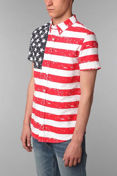 Urban Outfitters American Flag Short Sleeve Shirt in White for Men ...