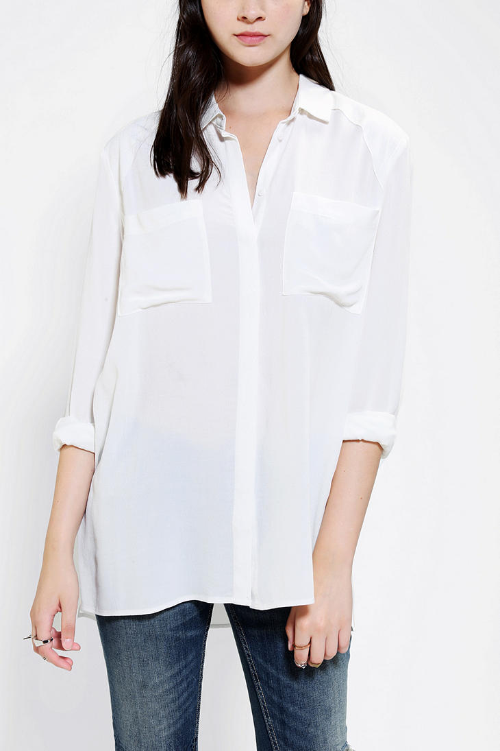 Urban Outfitters Silence Noise Crepe Button-down Shirt in White | Lyst
