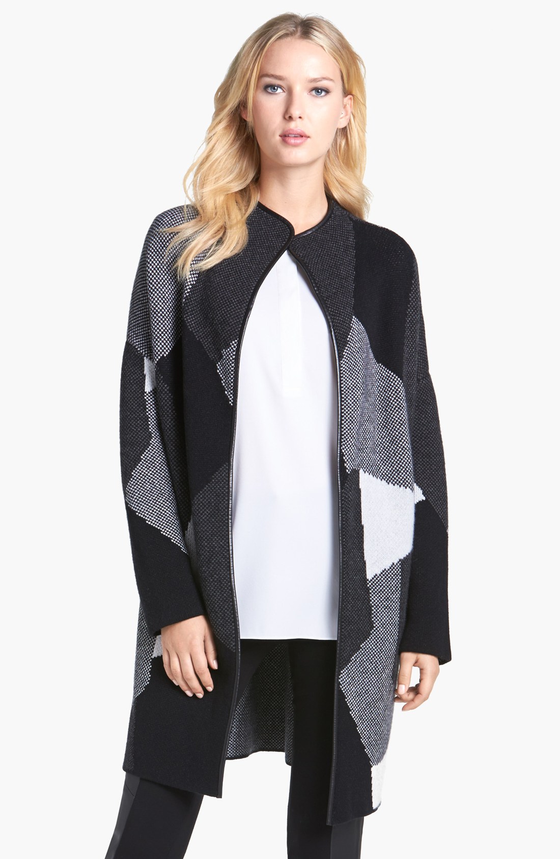 Nordstrom Collection Leather Trim Cashmere Car Coat in Black (Black ...