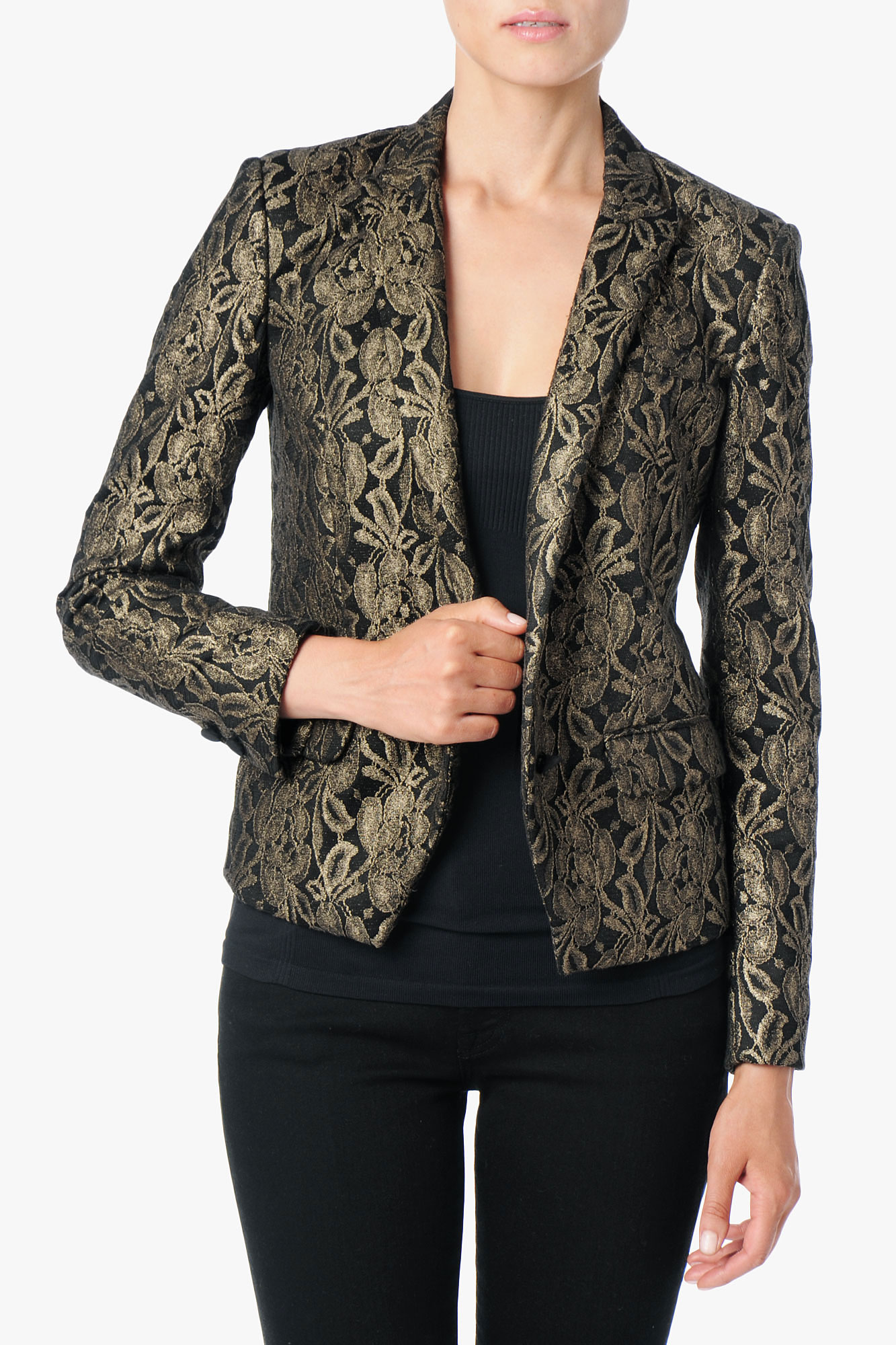 7 For All Mankind Metallic Jacquard Blazer in Gold (Black) Lyst