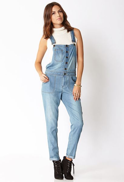 Forever 21 Life in Progress Chambray Overalls in Blue (DENIM)