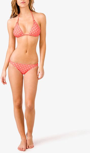 Forever 21 Polka Dot Bikini Bottoms In Pink Coral Pink White Lyst
