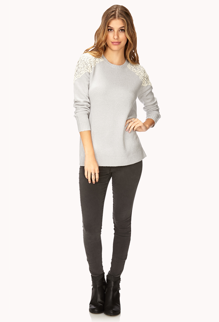 Forever 21 Sweet Lace Sweater in Gray (CRYSTALCREAM)
