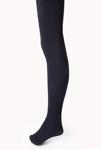 Forever 21 Cable Knit Tights in Blue (NAVY)