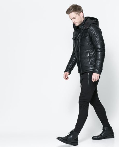 Zara Quilted Jacket with Hood in Black for Men | Lyst