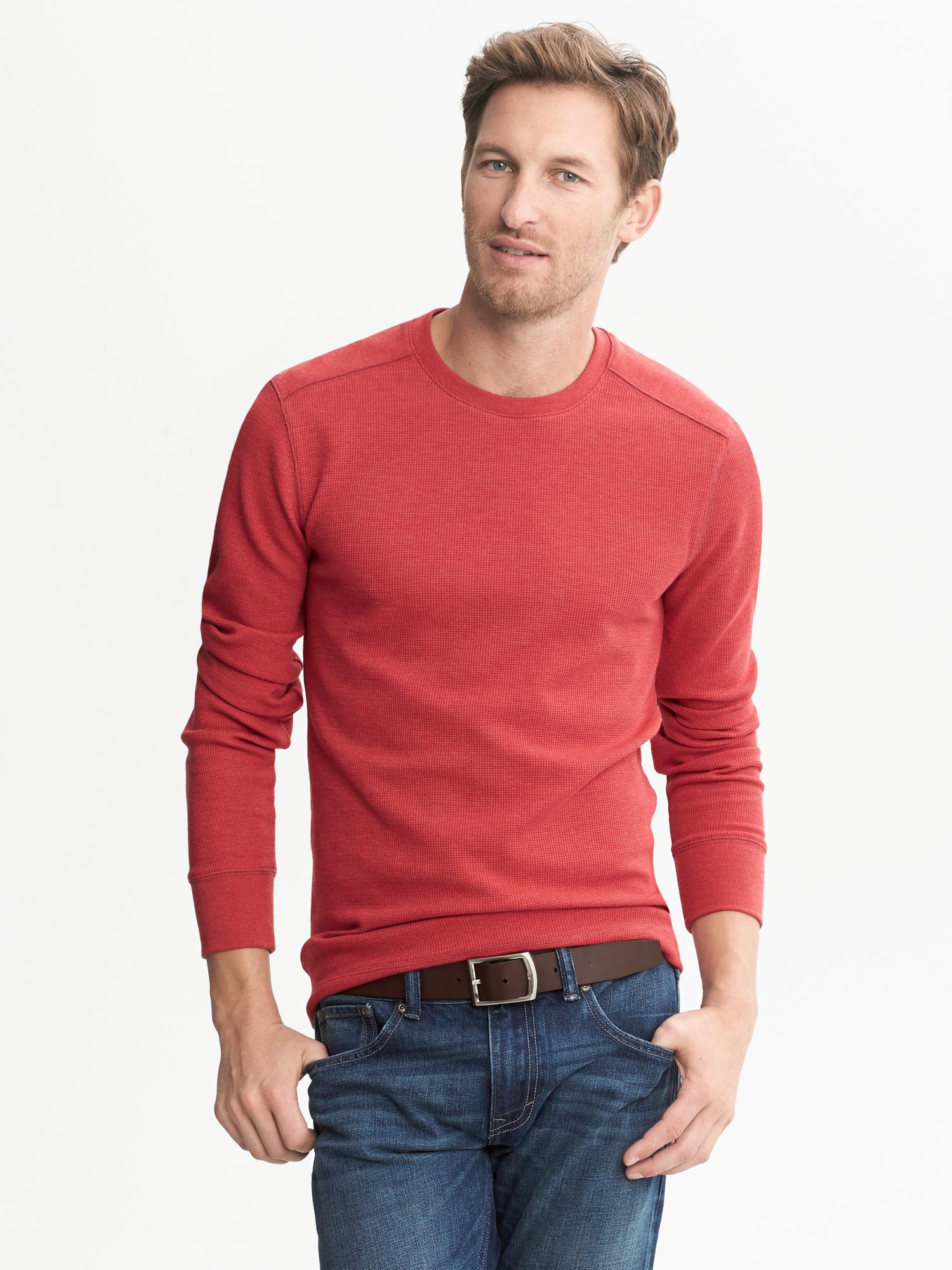 Banana Republic Waffle Knit Crew Neck Shirt in Red for Men (Modern red