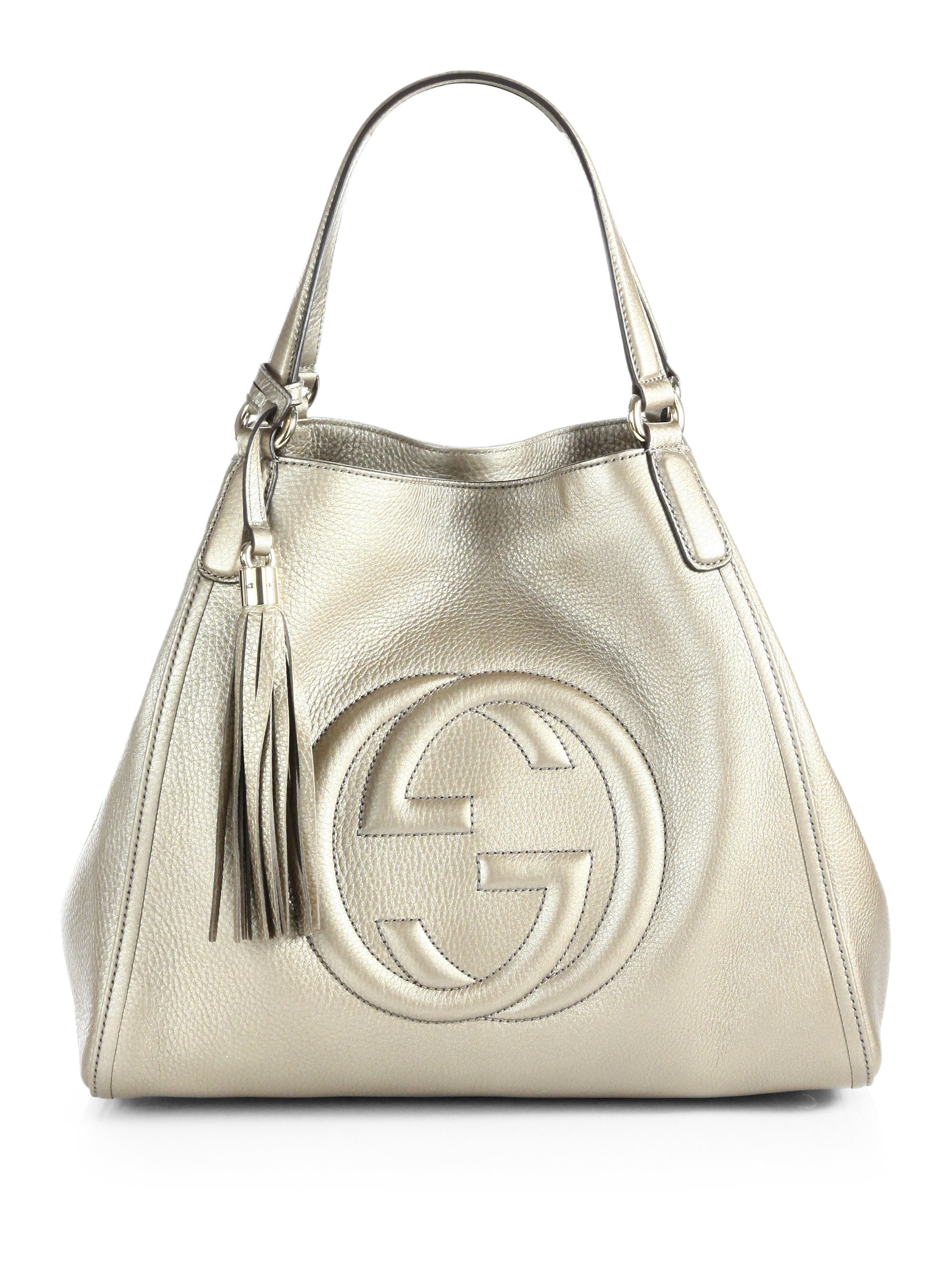 Gucci Soho Metallic Leather Shoulder Bag in White (SUGAR) | Lyst
