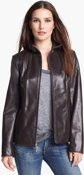 Ellen Tracy Leather Scuba Jacket in Brown