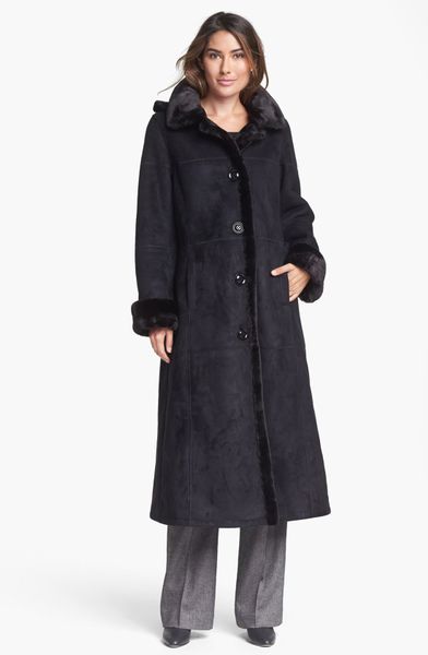 Gallery Long Faux Shearling Coat in Black | Lyst