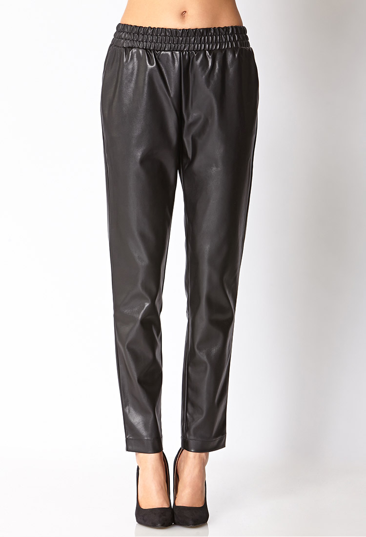 womens black leather joggers