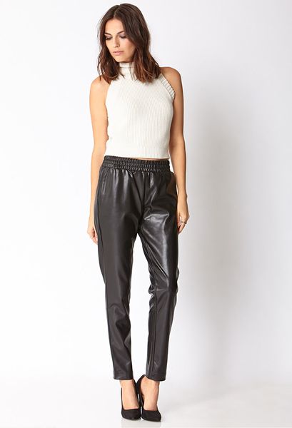 womens black leather joggers