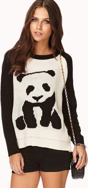 Forever 21 Quirky Panda Sweater in White (Creamblack)